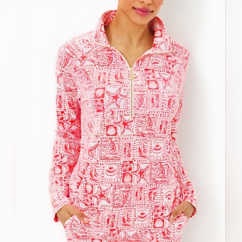 SOLD Lilly Pulitzer NWT UPF 50+ Skipper Popover Mizner Red Seaside Harbour - Picture 2 of 11